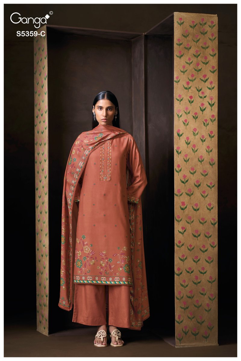 Prishta 5359 By Ganga Wool Pashmina Dress Materials